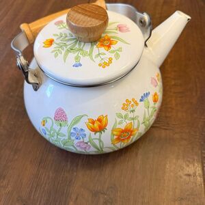 Vintage Bright Floral Enamel Teapot